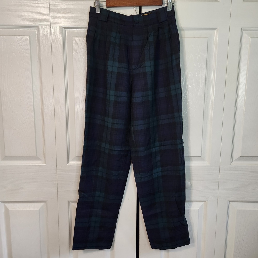 Giorgio Sant'Angelo Wool Plaid Trousers Navy Green Black Watch Tartan Vintage 4